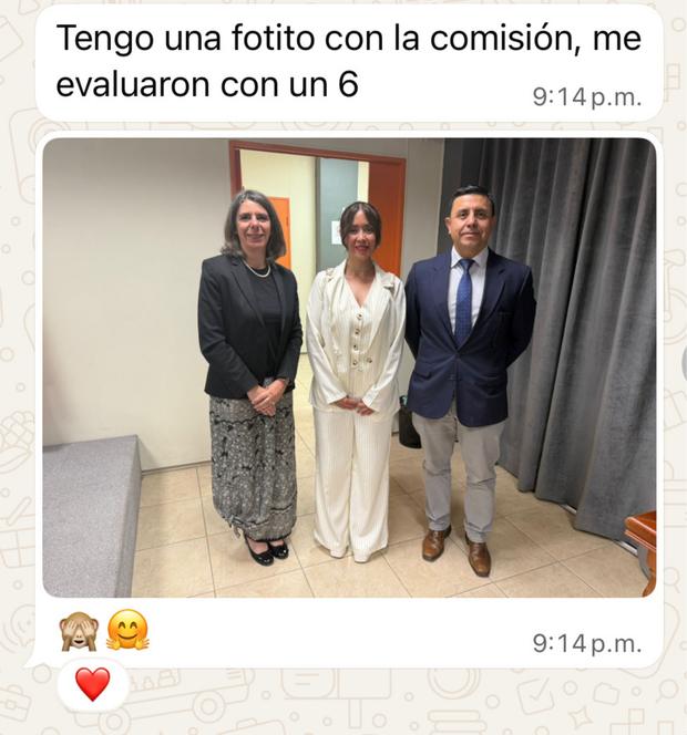 Mensaje de una estudiante contando que la comisión la evaluó con un 6